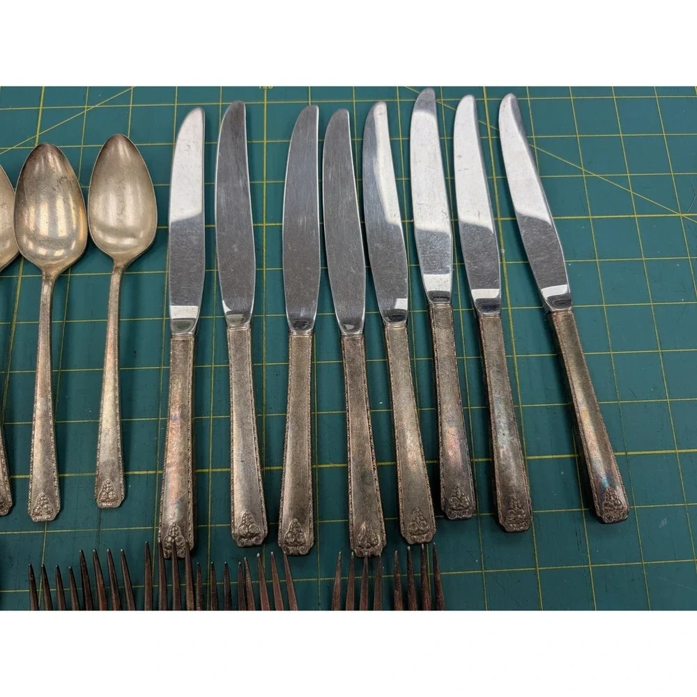 Vintage Prestige Plate Bordeaux Sterling Plate Flatware 37 Pieces Service for 7